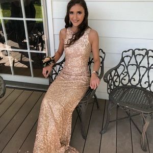 Strapped blush gold sequin formal prom dress sz 0